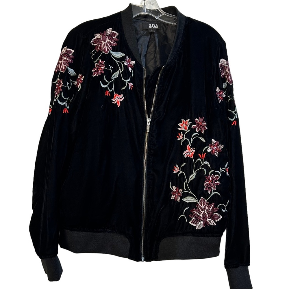 Ana (a new approach) women’s velvet embroidered bomber jacket XL black